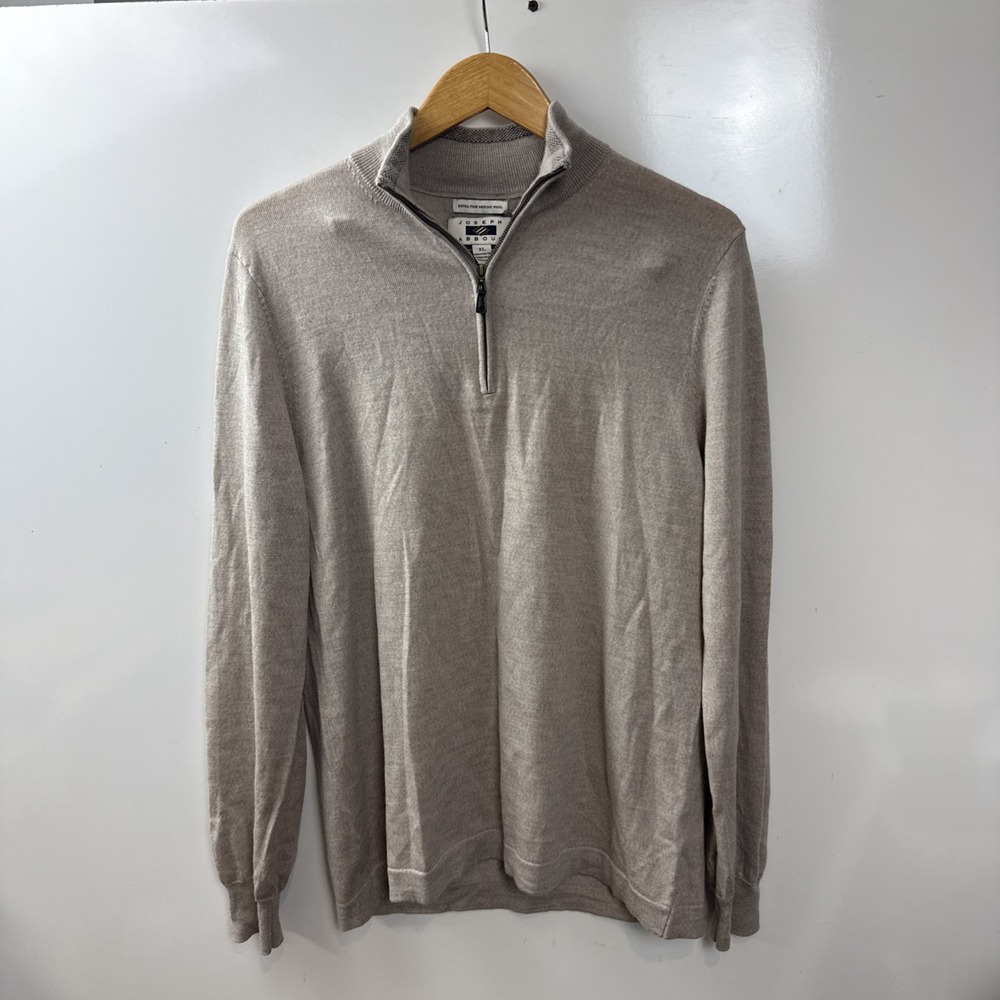 Joseph Abboud 1/4 Zip Sweater Men XL Light Brown 100% Merino Wool Pullover